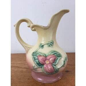 Vtg 1940s Hull Art Pottery USA W-2 Yellow Pink Wildflower Vase Ewer Pitcher 5.5"